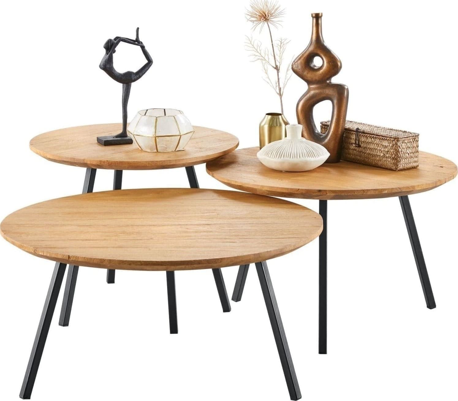 Pronto Wonen Salontafel Aska teak 75 cm rond naturel brushed Bruin|Naturel Salontafel