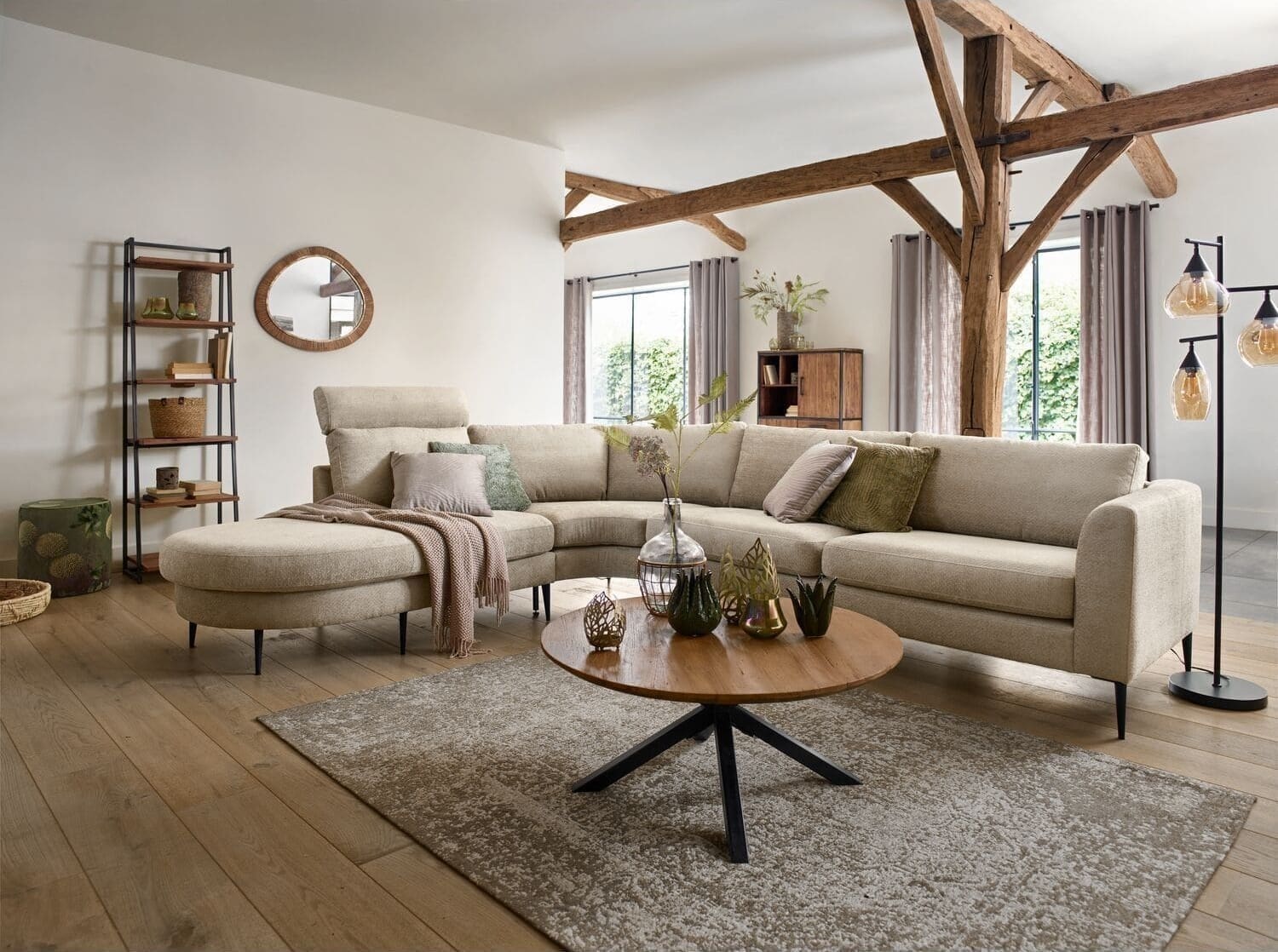 Pronto Wonen Salontafel Aska teak 90 cm rond naturel brushed Bruin|Naturel Salontafel