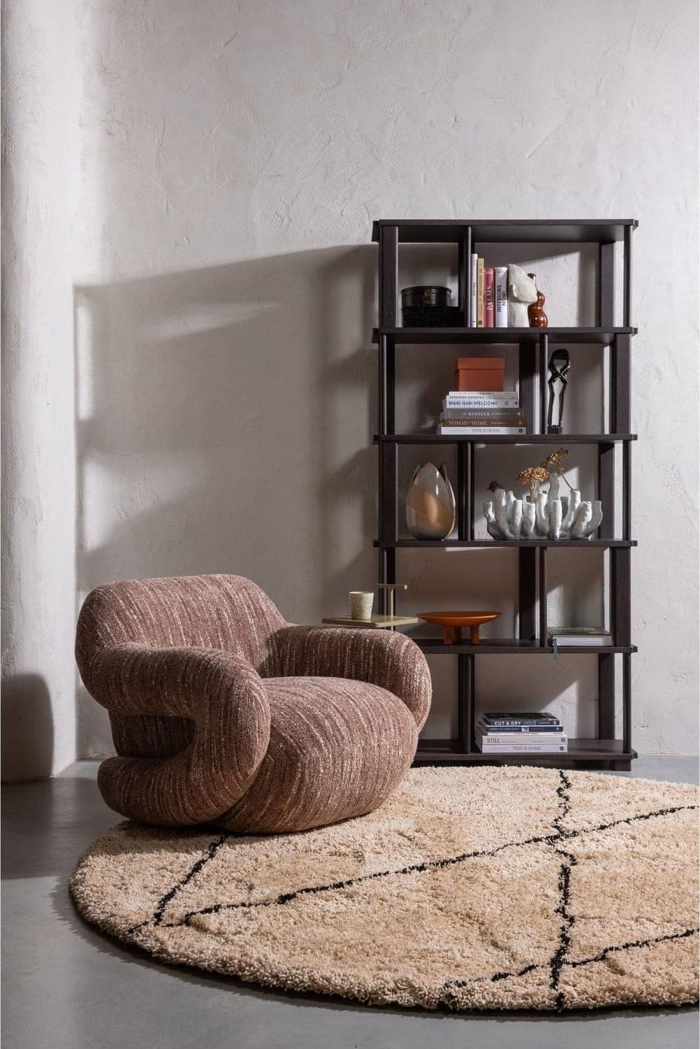 WOOOD Folke fauteuil chenille oudroze melange Blauw Fauteuil