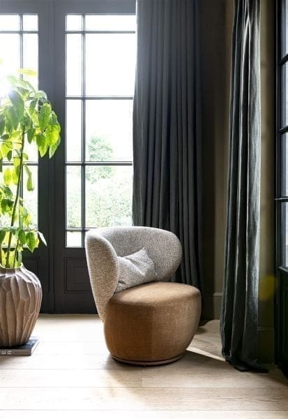 Xooon Solee fauteuil - 360 draaibaar - incl. lende-kussen - combi stof Luton & Cadiz - frame tone in tone - koper Koper Fauteuil