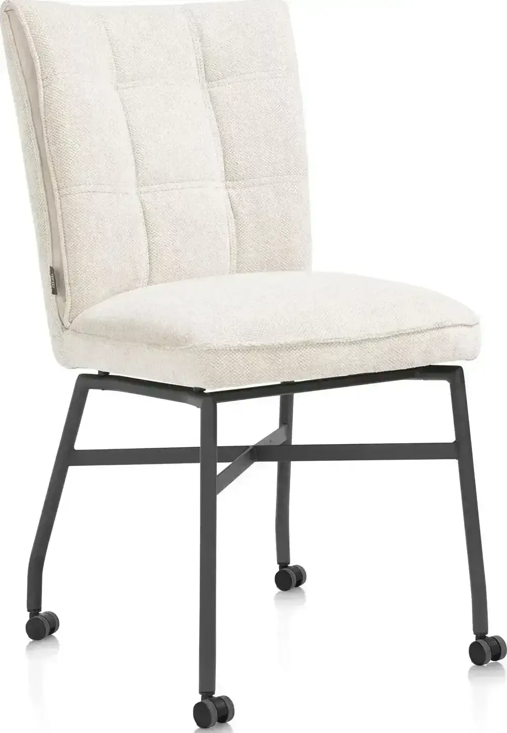 Henders & Hazel Eden eetkamerstoel - metalen frame wielen - pocket - Livigno crème met accent in Calabria crème Beige|Wit Eetkamerstoel