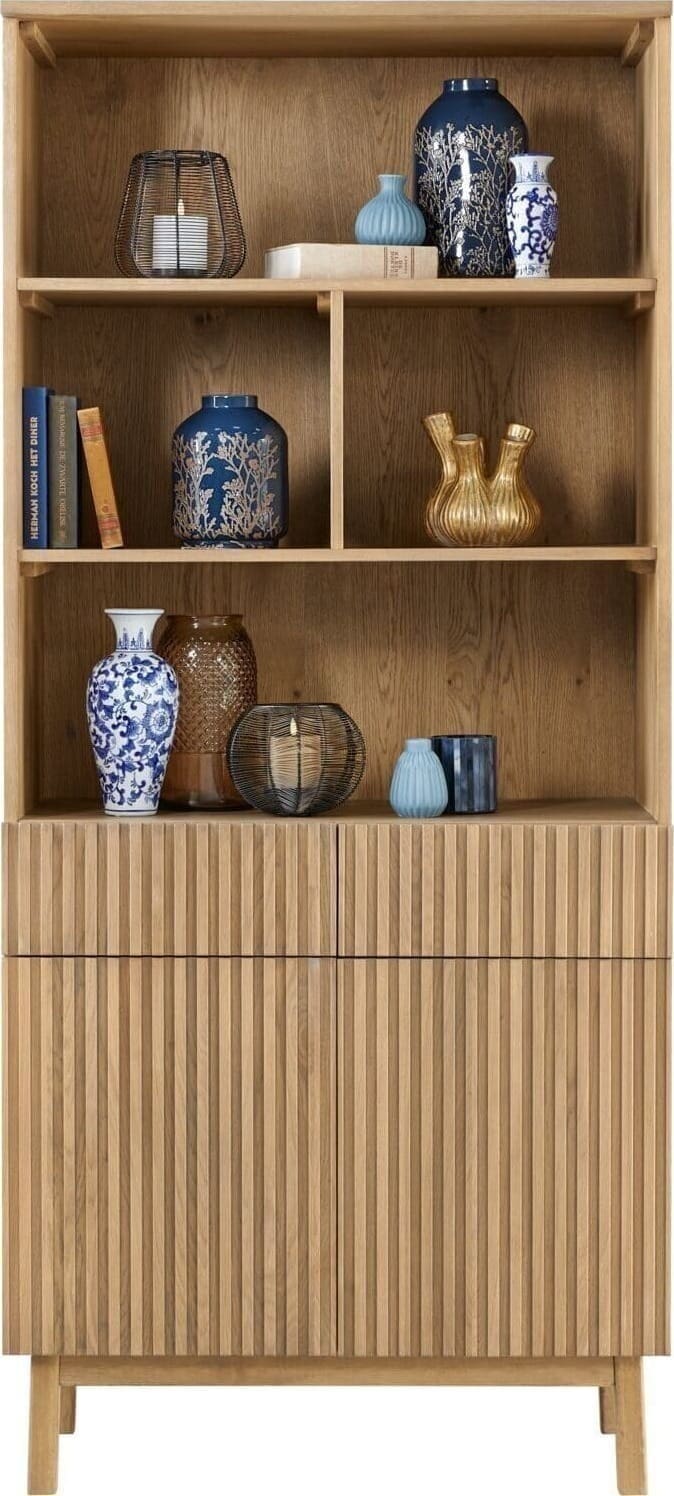 Pronto Wonen Boekenkast Arrosto eikenhout 203x90x45 cm light roast Bruin Opbergkast