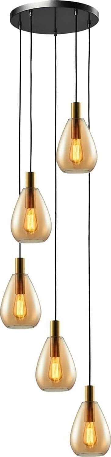 Pronto Wonen Hanglamp Felinio amber glas 5-lichts rond Transparant Woonaccessoire