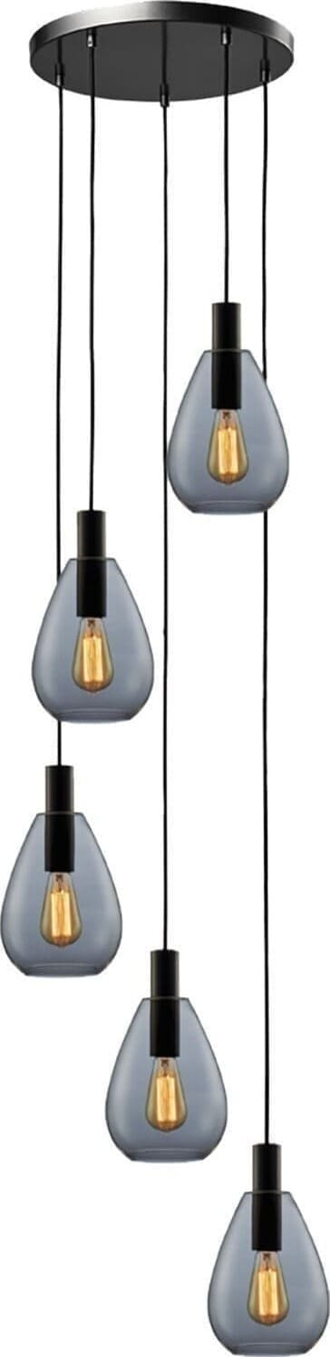 Pronto Wonen Hanglamp Felinio smoke glas 5-lichts rond Grijs Woonaccessoire