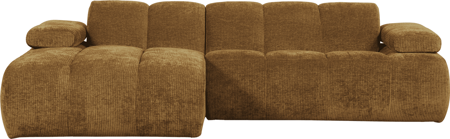 WOOOD Mojo chaise longue links geweven ribstof honinggeel Bruin Hoekbank