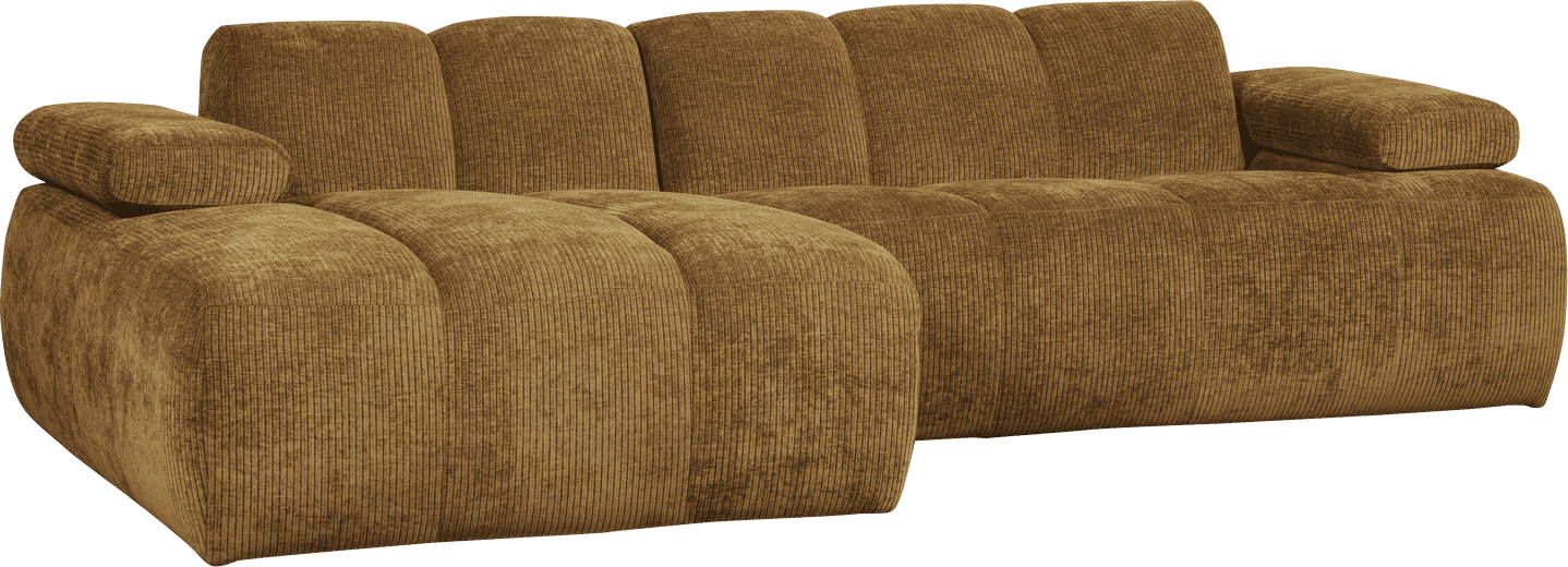 WOOOD Mojo chaise longue links geweven ribstof honinggeel Bruin Hoekbank