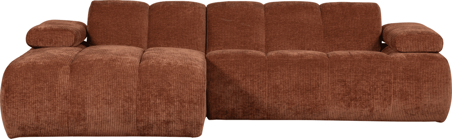 WOOOD Mojo chaise longue links geweven ribstof roestbruin Bruin Hoekbank