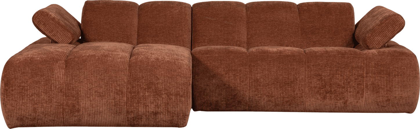 WOOOD Mojo chaise longue links geweven ribstof roestbruin Bruin Hoekbank