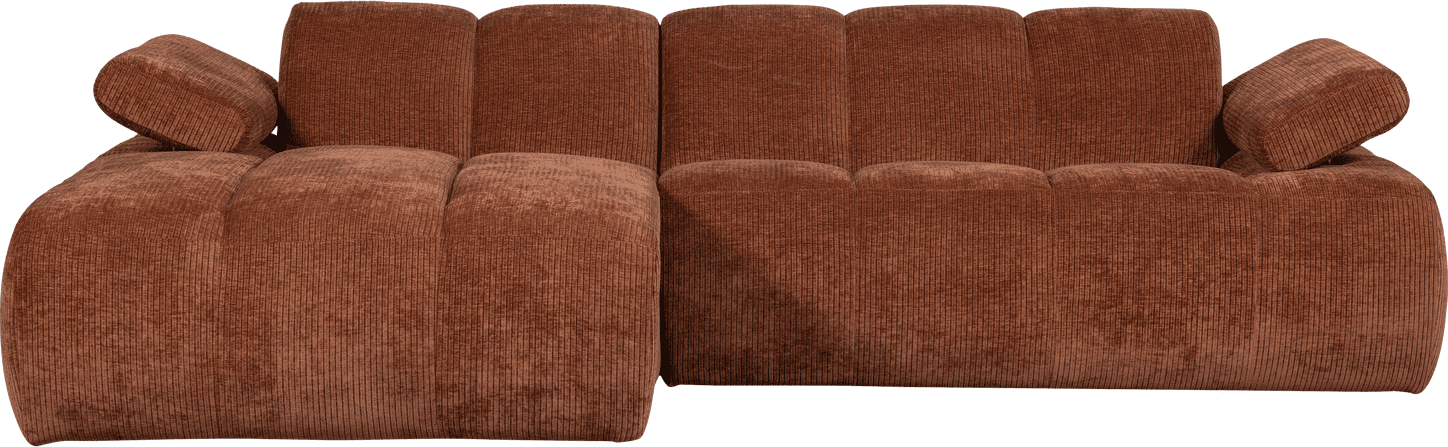 WOOOD Mojo chaise longue links geweven ribstof roestbruin Bruin Hoekbank