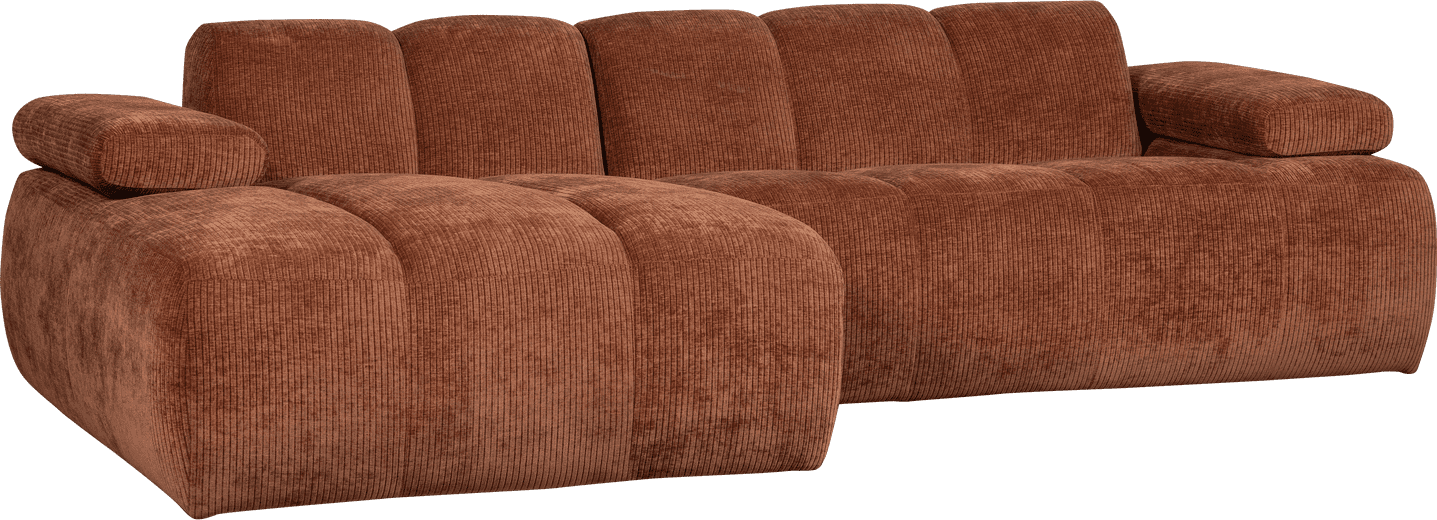 WOOOD Mojo chaise longue links geweven ribstof roestbruin Bruin Hoekbank