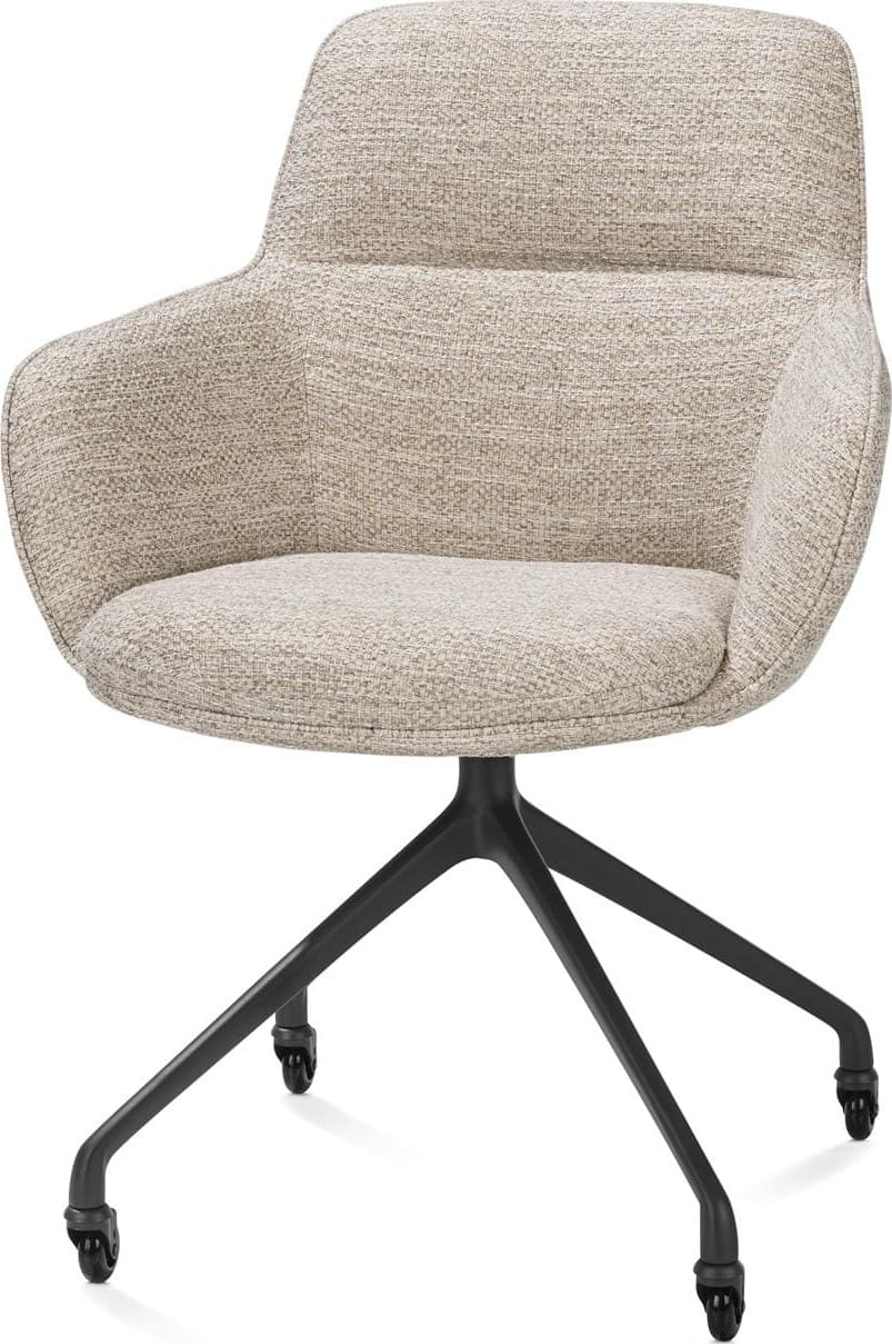 Mateo armstoel - wielen - rough off black - creme