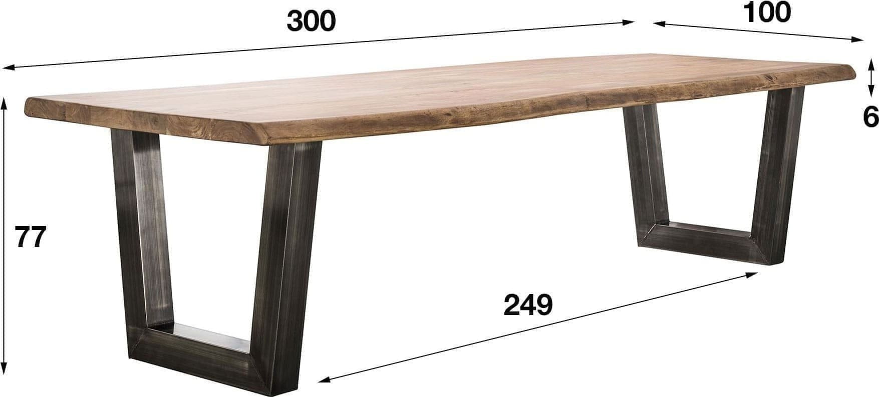 Eetkamertafel 300 Stam 60mm Zwart RVS - Massief Acacia Naturel Bullcraft Eettafel 2035/15