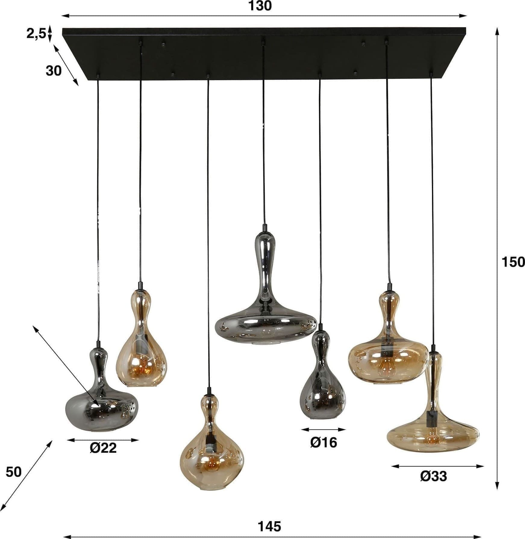 Hanglamp 4+3 Karaf - Artic Zwart Bullcraft Hanglamp 7444/77