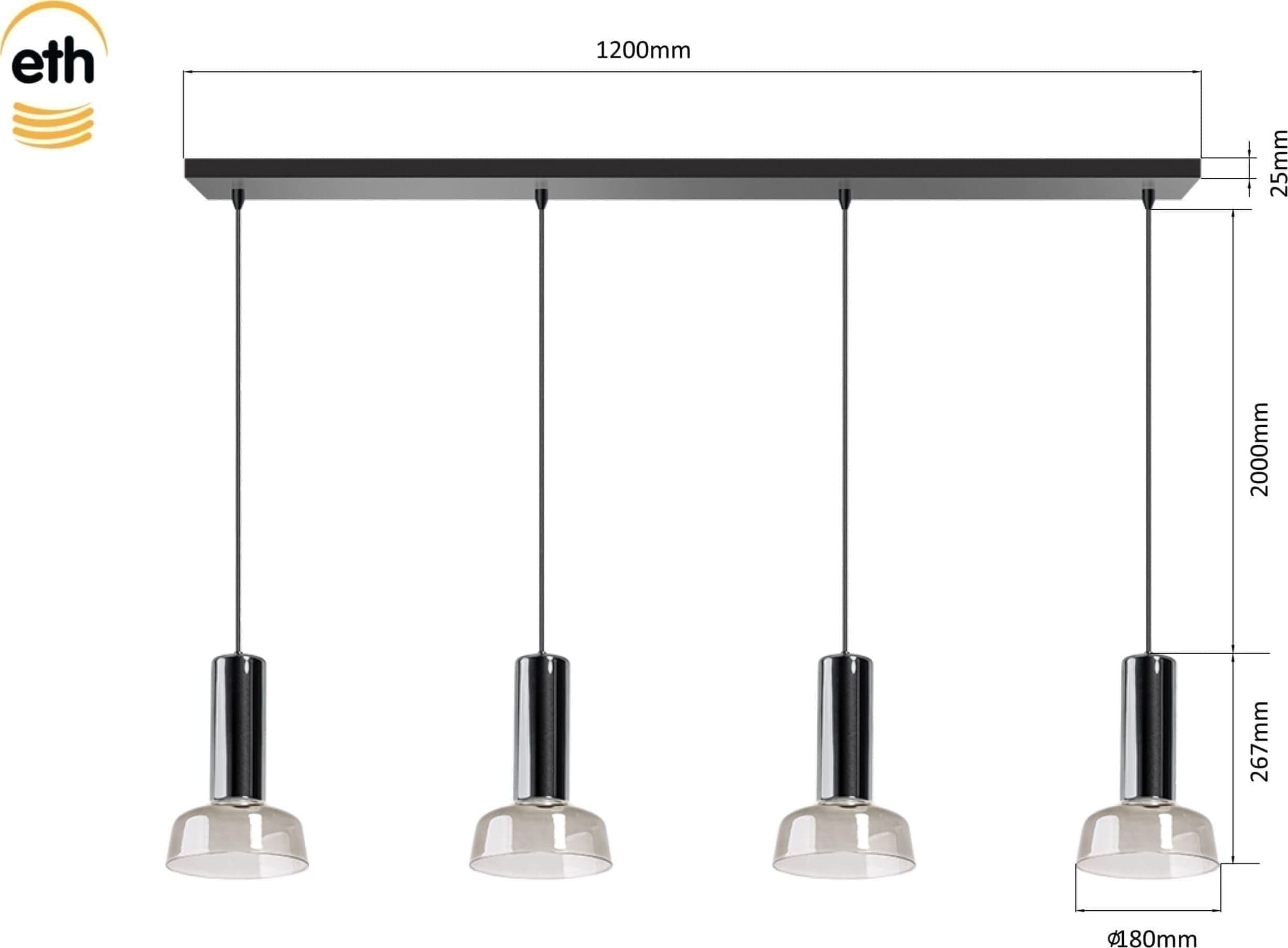 ETH Beal Hanglamp 4x GU10 Smoke - Zwart ETH verlichting Hanglamp 05-HL4114-30