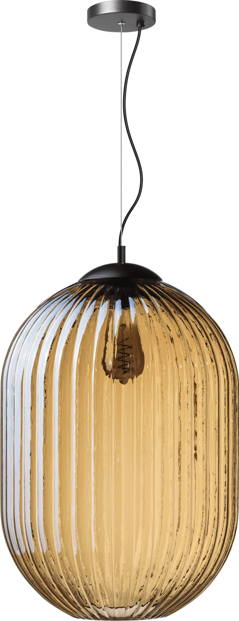 ETH Glamm L Hanglamp 1x E27 Amber Ribbel Glas Dia 40cm H50 / Zwart ETH verlichting Hanglamp 05-HL4573-3062