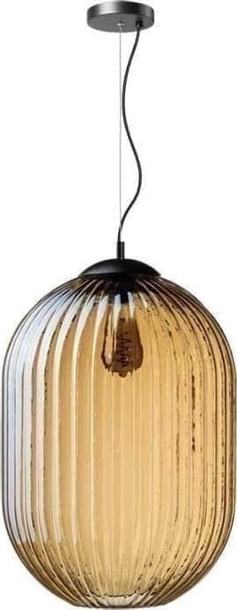 ETH Glamm L Hanglamp 1x E27 Amber Ribbel Glas Dia 40cm H50 / Zwart ETH verlichting Hanglamp 05-HL4573-3062