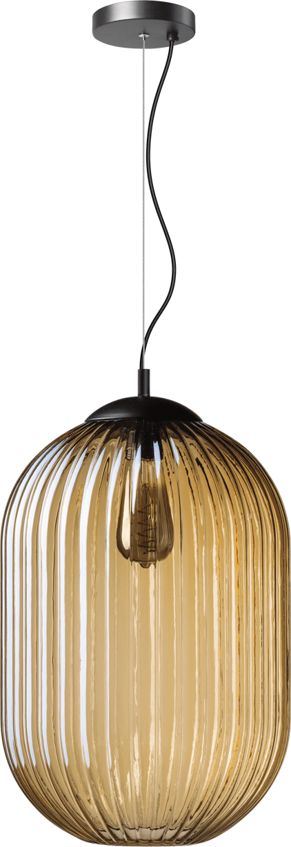 ETH Glamm M Hanglamp 1x E27 Amber Ribbel Glas Dia 30cm H43 / Zwart ETH verlichting Hanglamp 05-HL4571-3062
