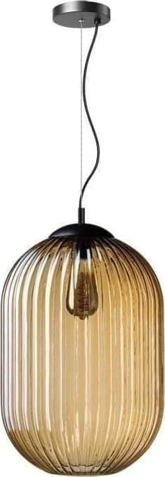 ETH Glamm M Hanglamp 1x E27 Amber Ribbel Glas Dia 30cm H43 / Zwart ETH verlichting Hanglamp 05-HL4571-3062
