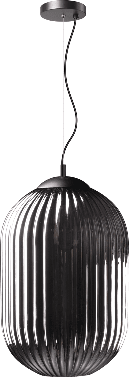 ETH Glamm M Hanglamp 1x E27 Smoke Ribbel Glas Dia 30cm H43 / Zwart ETH verlichting Hanglamp 05-HL4572-3036