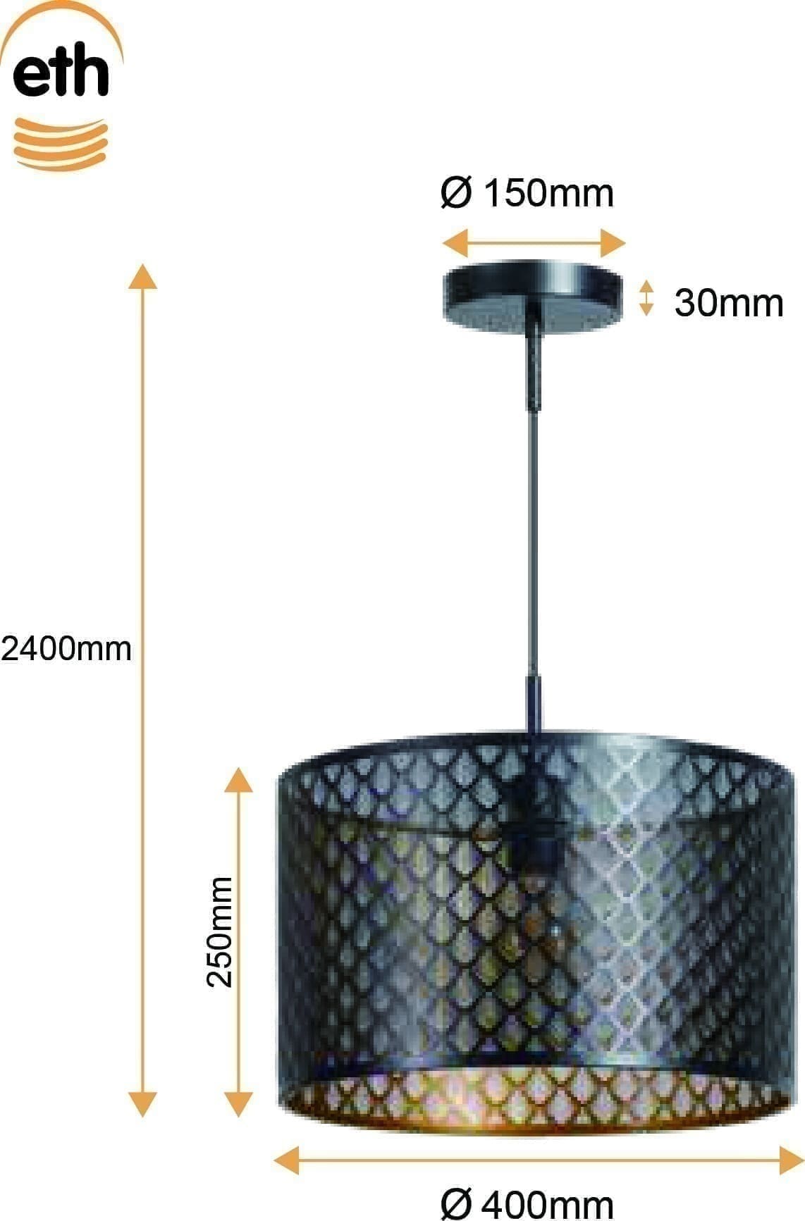 ETH Laser Hanglamp 40cm 1x E27 ETH verlichting Hanglamp 05-HL4598-30
