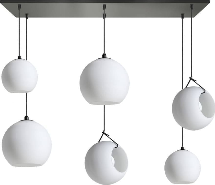 ETH Orb Balk Hanglamp 6x E27 Opaal Glas 2x20+25cm+30cm Glas / Zwart 130x30cm (BESTAAT UIT 2 DOZEN) ETH verlichting Hanglamp 05-HL4270-3067