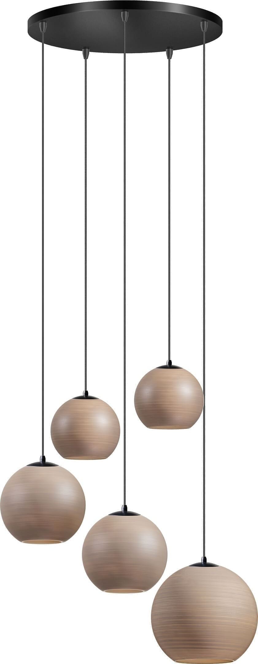 ETH Orb Saturn Hanglamp 5x E27 Taupe/grijs Glas 2x20-2x25-30cm / Zwart 50cm Ronde Plaat / Kabel 3.5 Meter ETH verlichting Hanglamp 05-HL4268-3095
