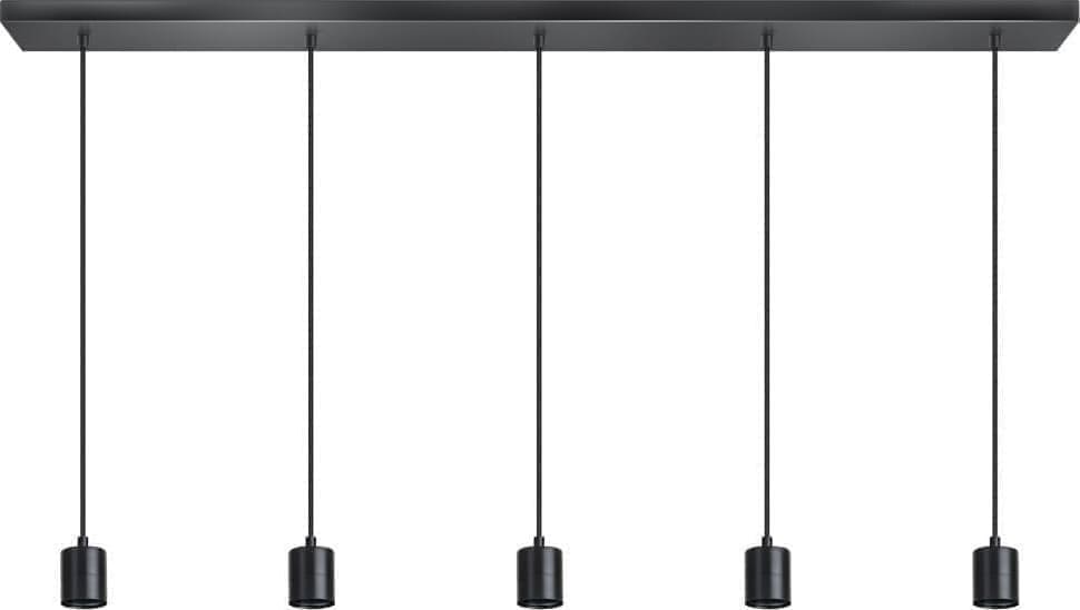 ETH Origin Hanglamp Balk 5x E27 1200x100x25mm 200cm Kabel Zwart Zonder Glas ETH verlichting Hanglamp 05-HL4297-30