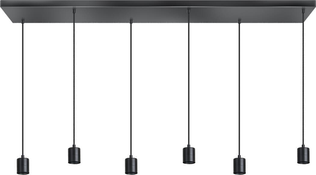ETH Origin Hanglamp Balk 6x E27 1300x250x25mm 200cm Kabel Zwart Zonder Glas ETH verlichting Hanglamp 05-HL4298-30