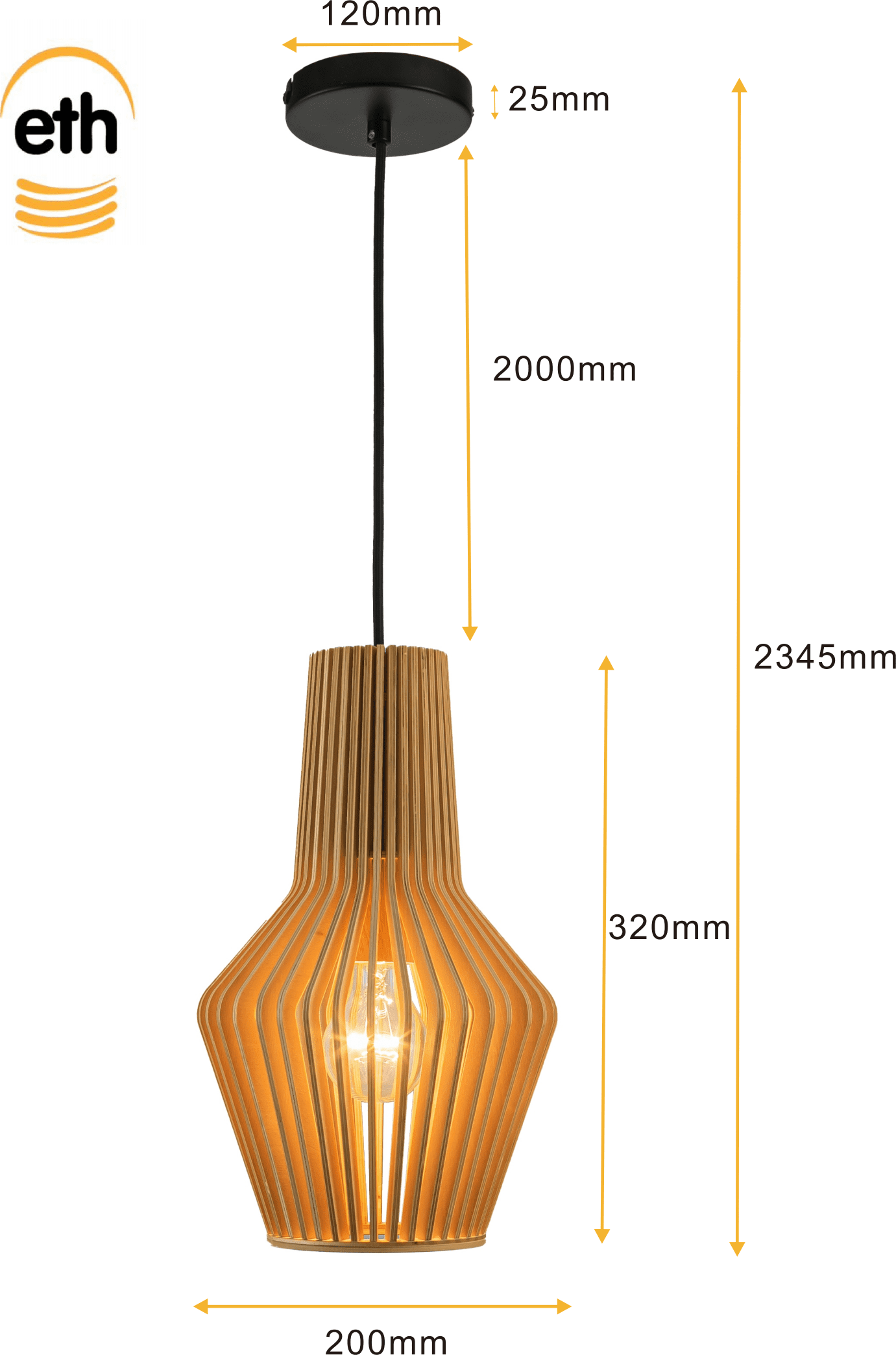 ETH Tess Hanglamp E27 230v D200xh320mm ETH verlichting Hanglamp 05-HL4542-70