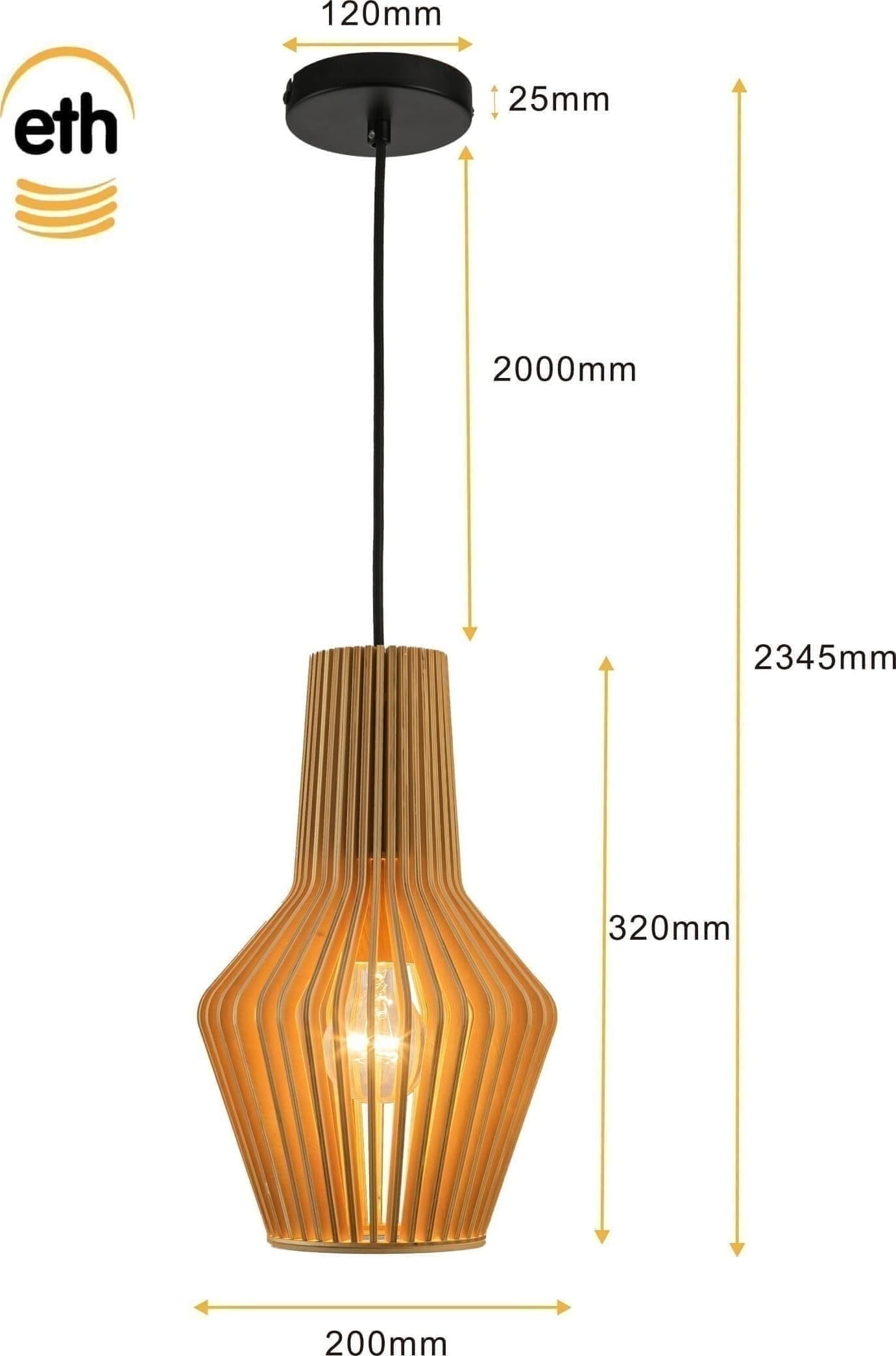 ETH Tess Hanglamp E27 230v D200xh320mm ETH verlichting Hanglamp 05-HL4542-70