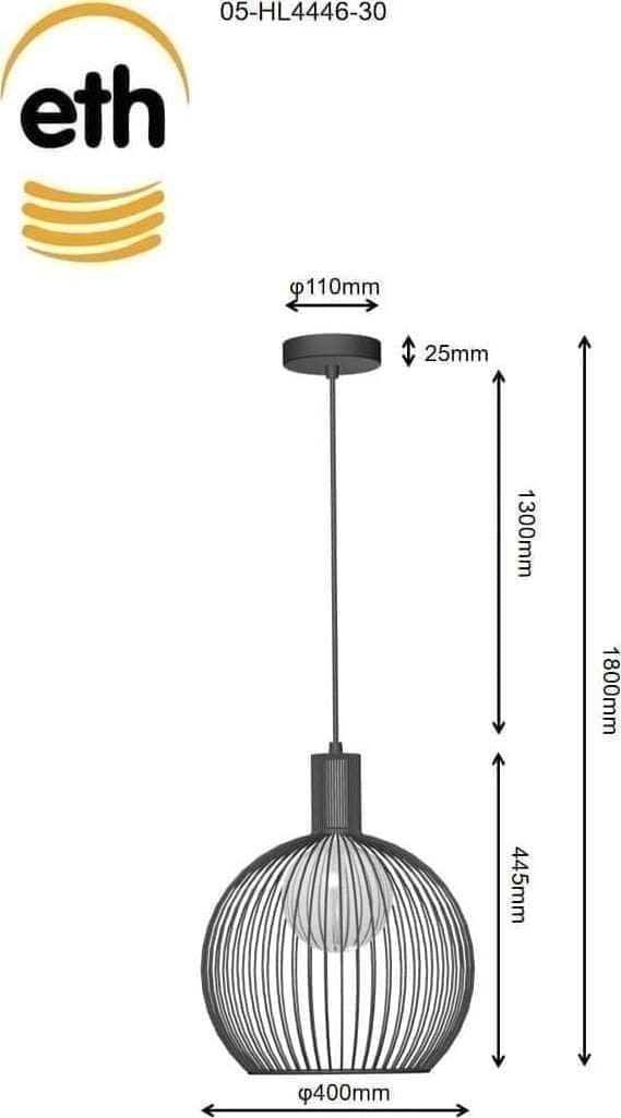 ETH Wire Hanglamp 40cm 1x E27 Zwart ETH verlichting Hanglamp 05-HL4446-30