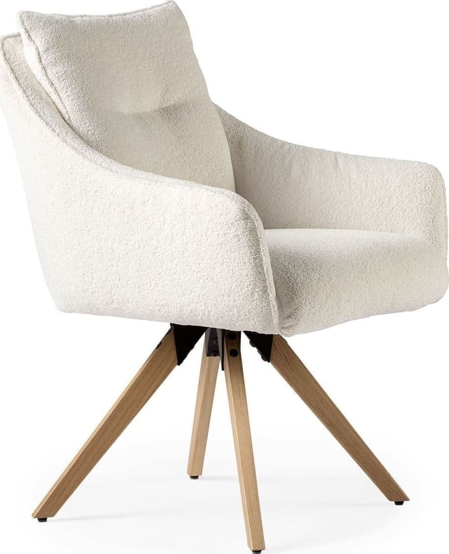 Feelings Wonen meubelen Sven eetkamerstoel + draaisysteem cream + houten poot Beige Eetkamerstoel