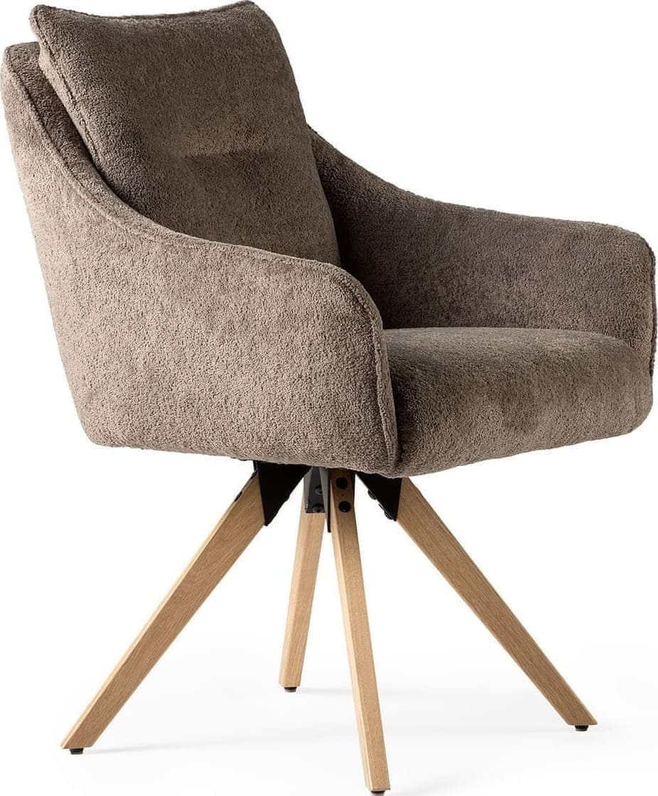 Feelings Wonen meubelen Sven eetkamerstoel + draaisysteem taupe + houten poot Taupe Eetkamerstoel