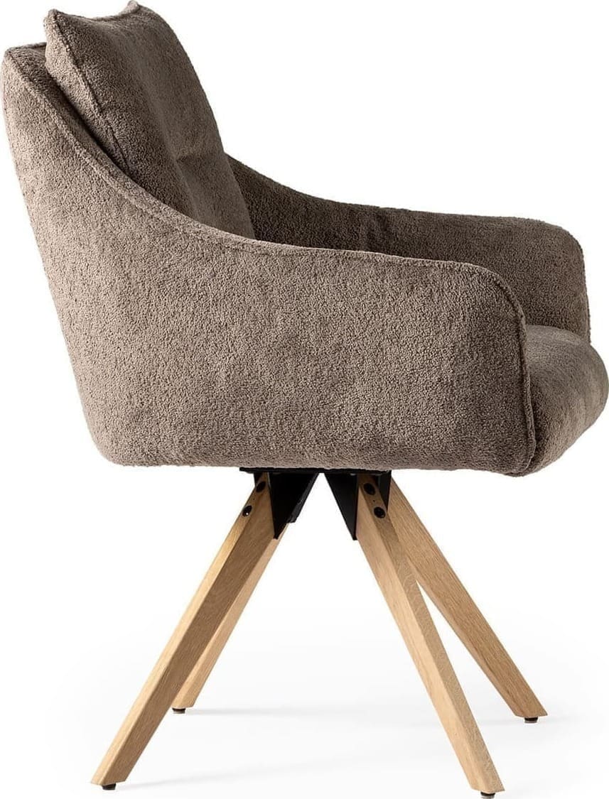 Feelings Wonen meubelen Sven eetkamerstoel + draaisysteem taupe + houten poot Taupe Eetkamerstoel