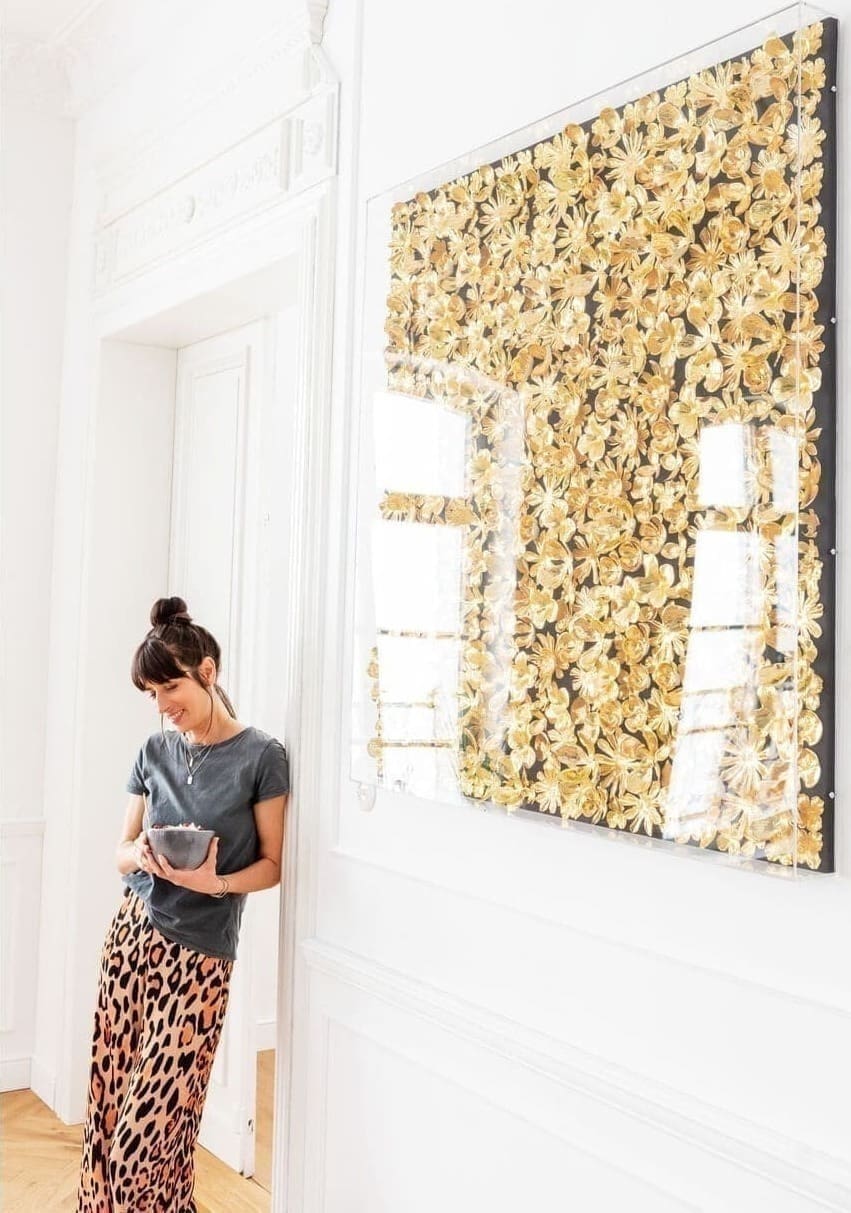 Object Schilderij Gold Flower 120x120cm Kare Design Beeld 39249
