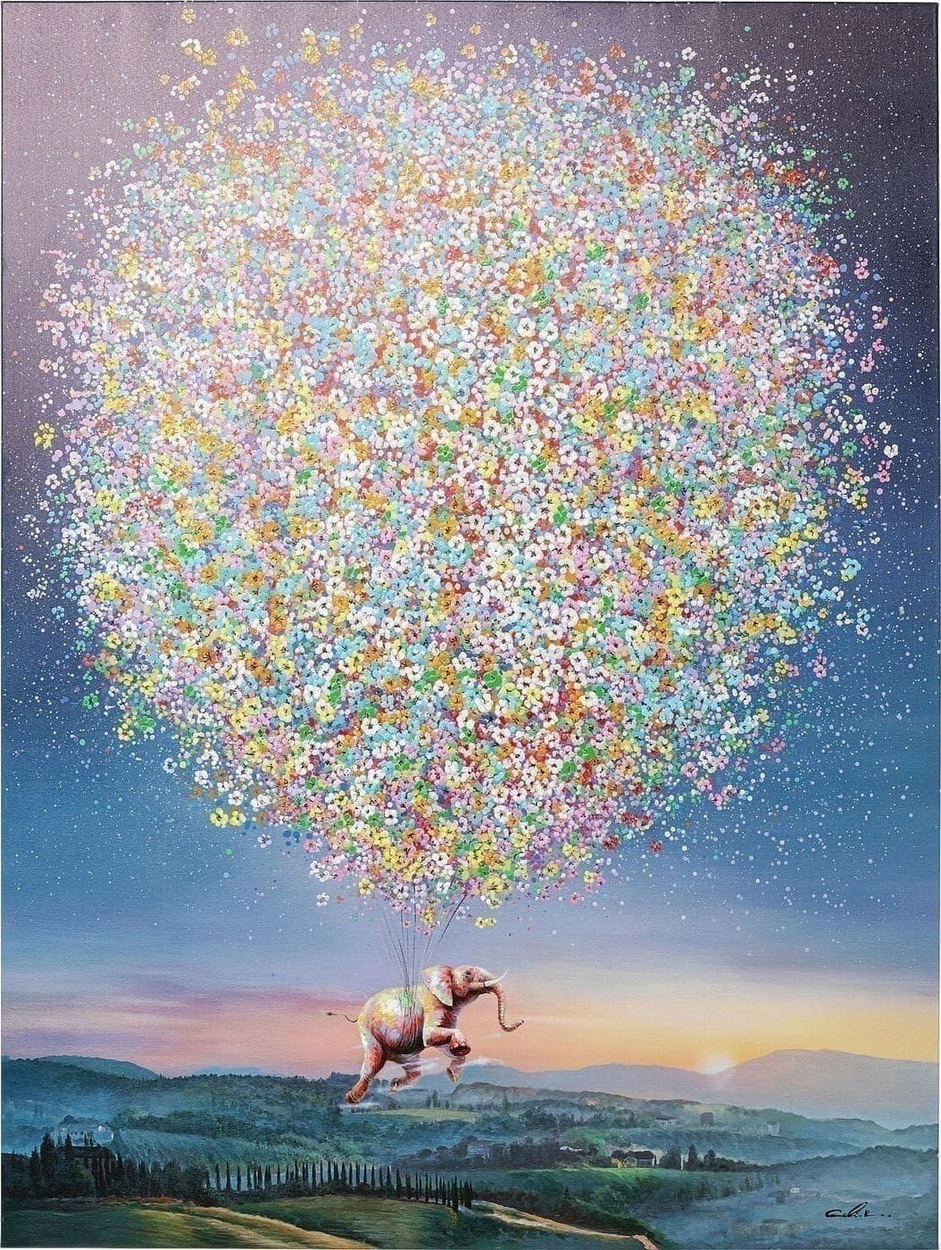 Schilderij Canvas Flying Elephant At Night 120x160cm Kare Design Schilderij 54827