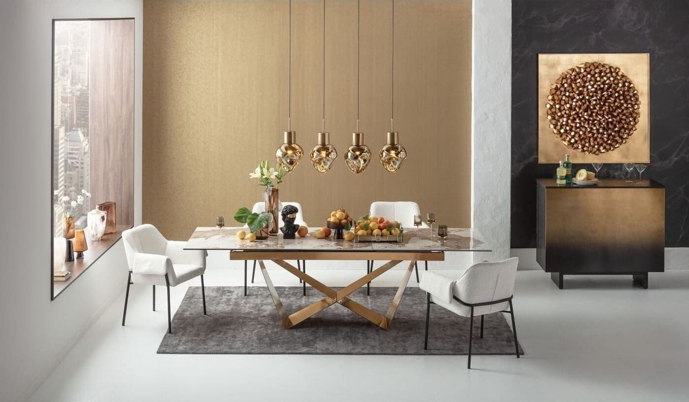 Uitschuiftafel Connesso Brass 200(+60)x90cm Kare Design Uitschuiftafel 87666
