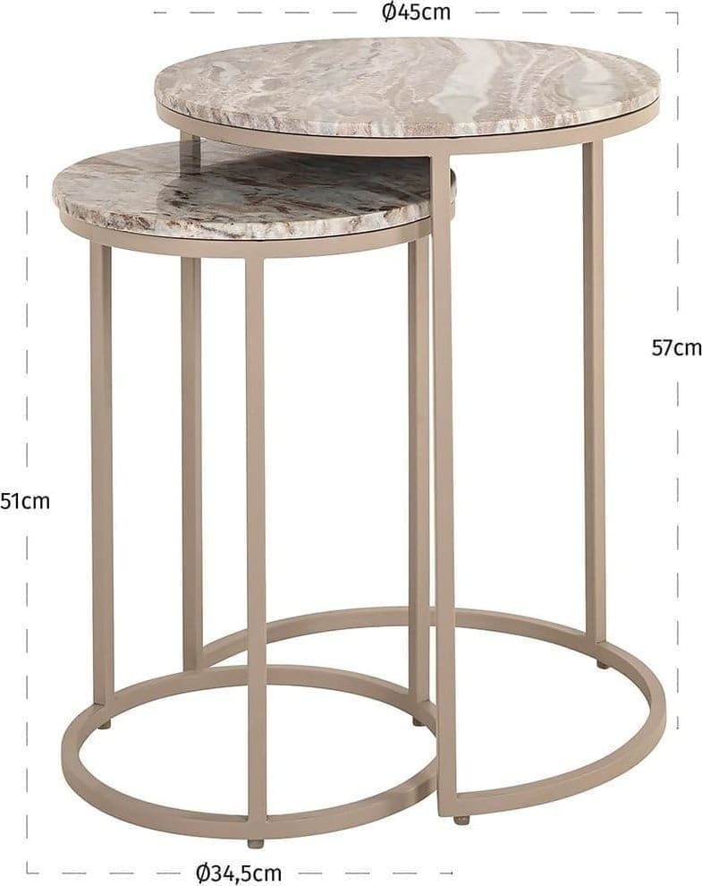 Richmond Interiors Bijzettafel Fairfax set van 2 Taupe Bijzettafel
