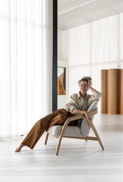 Xooon Dante fauteuil - eik naturel gestoffeerd in stof Brioni Beige|Wit Fauteuil