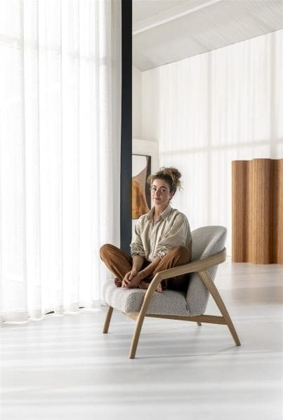 Xooon Dante fauteuil - eik naturel gestoffeerd in stof Brioni Beige|Wit Fauteuil