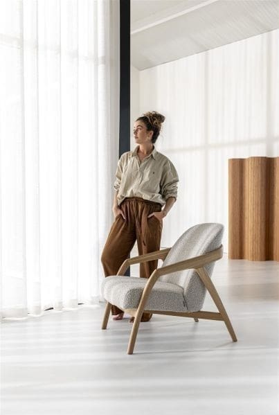 Xooon Dante fauteuil - eik naturel gestoffeerd in stof Brioni Beige|Wit Fauteuil