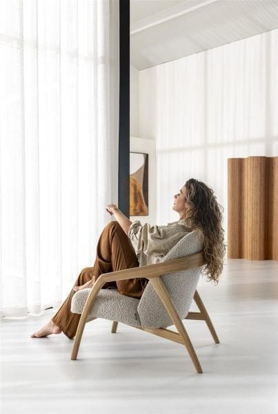 Xooon Dante fauteuil - eik naturel gestoffeerd in stof Brioni Beige|Wit Fauteuil