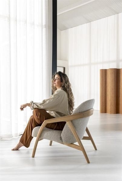 Xooon Dante fauteuil - eik naturel gestoffeerd in stof Brioni Beige|Wit Fauteuil