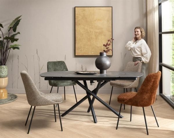 Henders & Hazel Isaac eetkamerstoel - 4-pootjes - rough off black - stof Bellini - creme Beige|Wit Eetkamerstoel