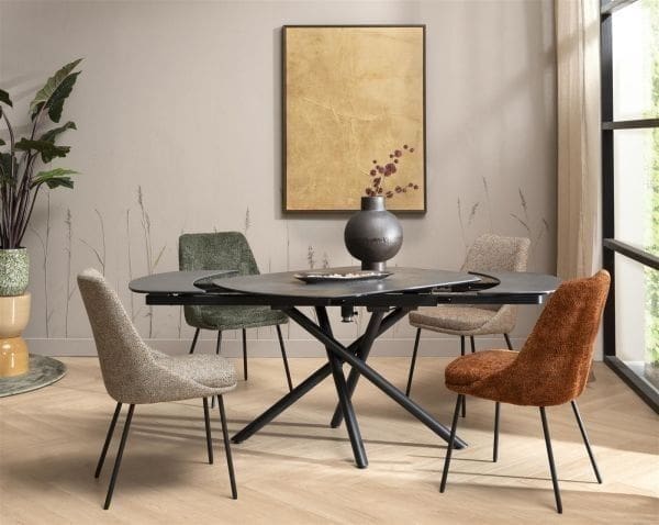 Henders & Hazel Isaac eetkamerstoel - 4-pootjes - rough off black - stof Bellini - creme Beige|Wit Eetkamerstoel