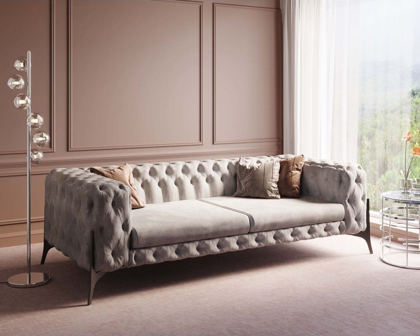Bank Bellissima 3-zitsbank Velvet Taupe 240cm Kare Design Bank 86659