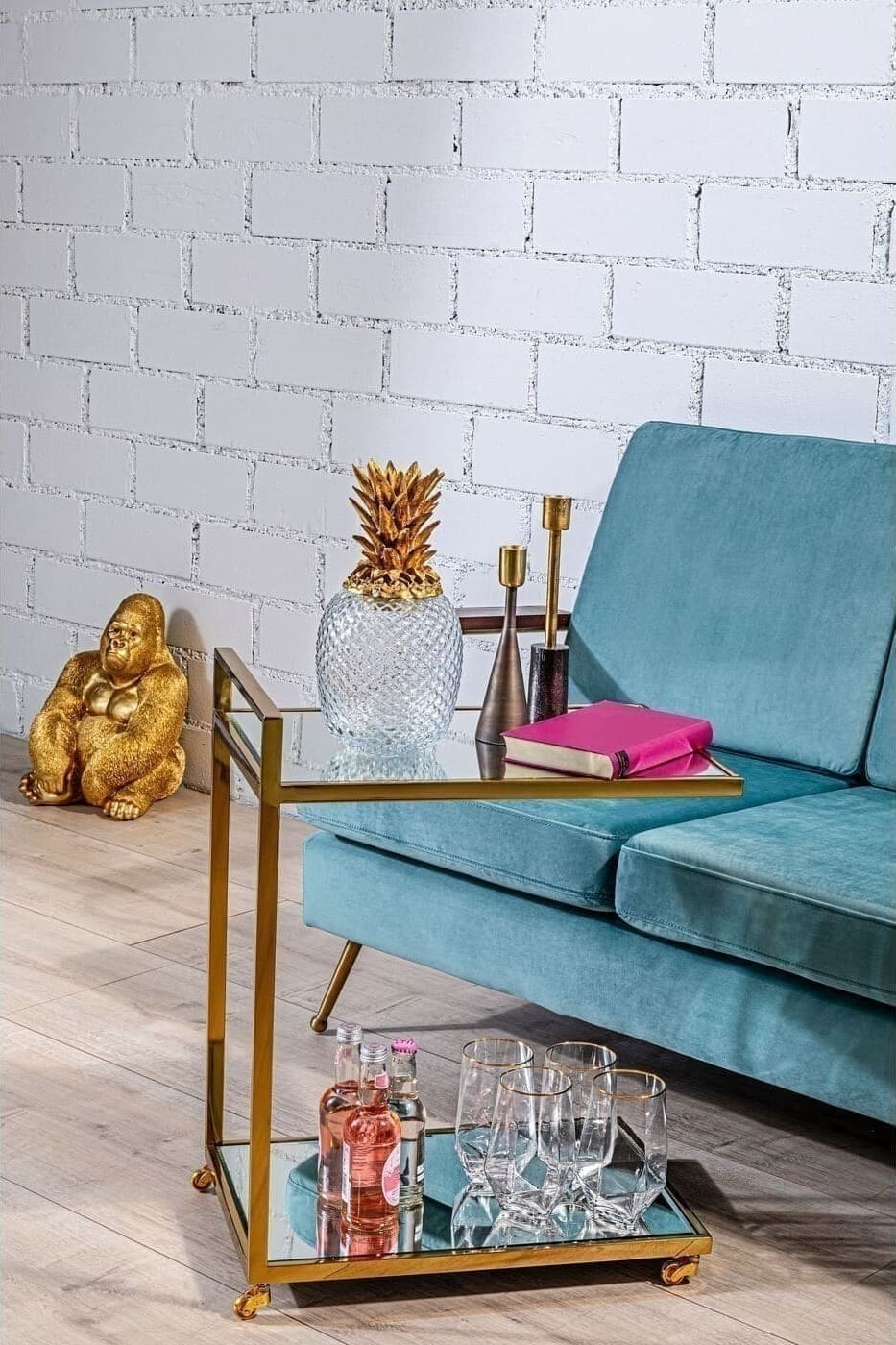 Beeld Monkey Gorilla Side Medium Gold 39cm Kare Design Beeld 61446