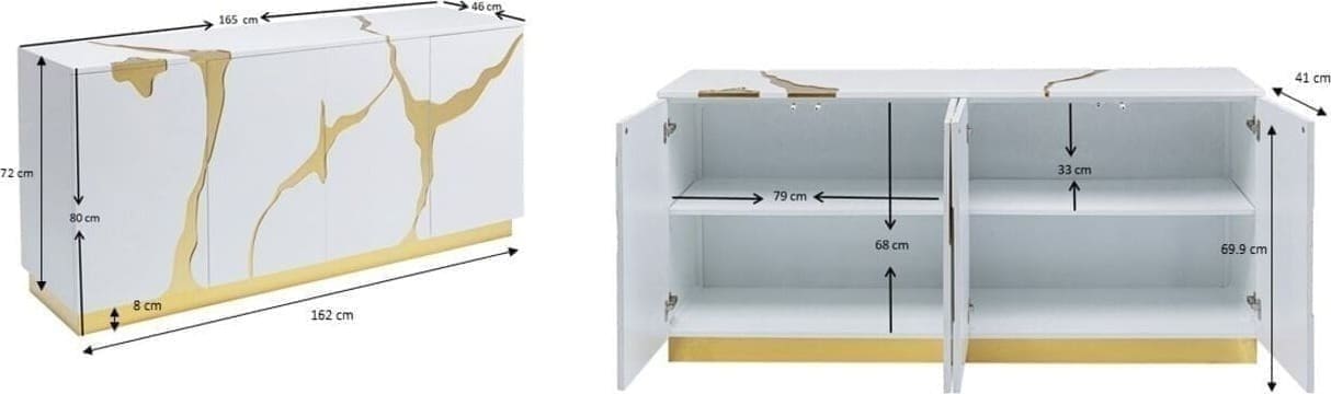 Dressoir Cracked White Gold 165x80cm Kare Design Dressoir 85707
