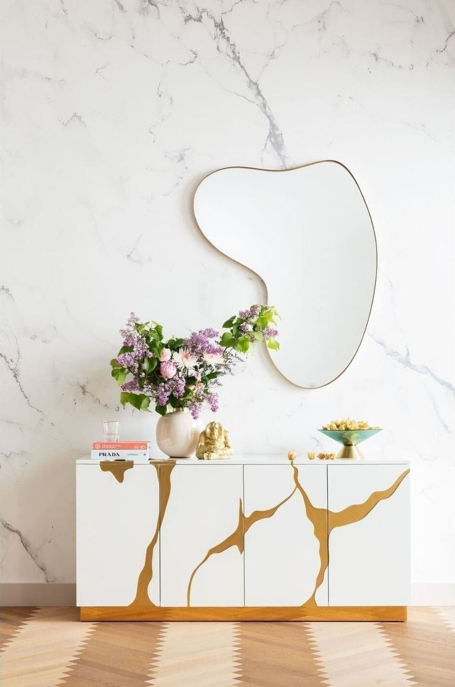 Dressoir Cracked White Gold 165x80cm Kare Design Dressoir 85707