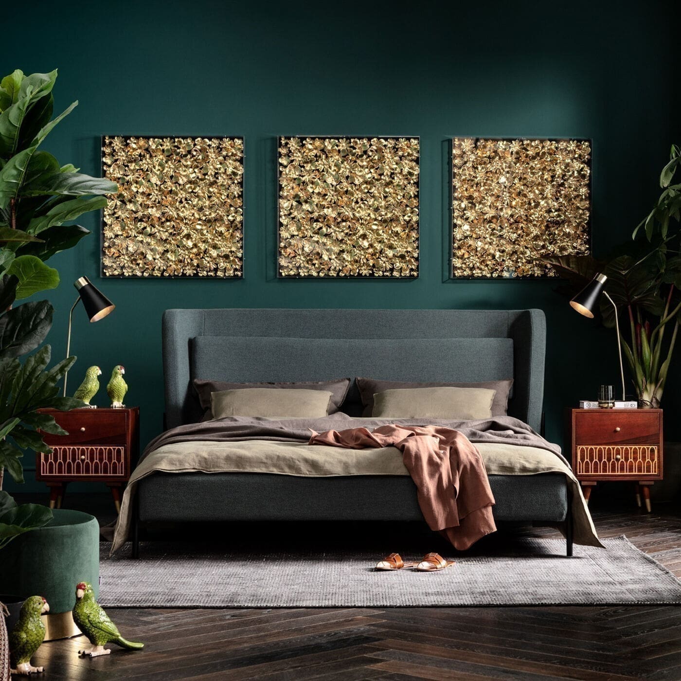 Object Schilderij Gold Flower 80x80cm Kare Design Beeld 51441